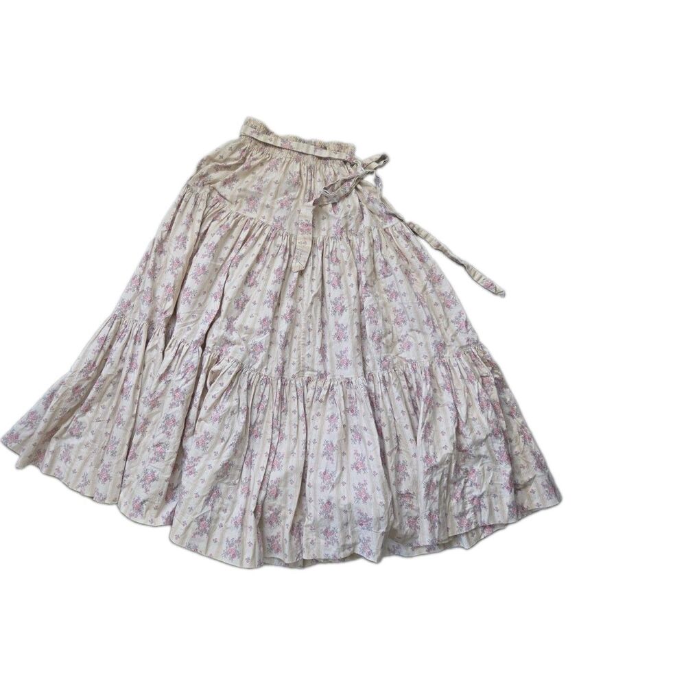 Laura Ashley Vintage Floral Prairie Skirt Sz M Cotton Cottagecore Made in UK GUC